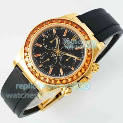 Top Replica PPM Rolex Gold Daytona Orange Sapphire Black Face Oysterflex Watch 